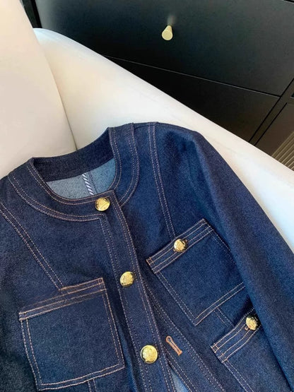 Elegant Contrast Stitch Denim Jacket 00182