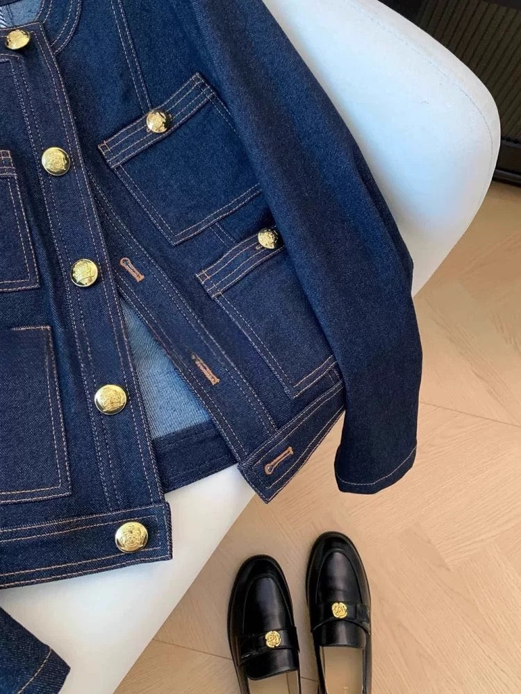 Elegant Contrast Stitch Denim Jacket 00182