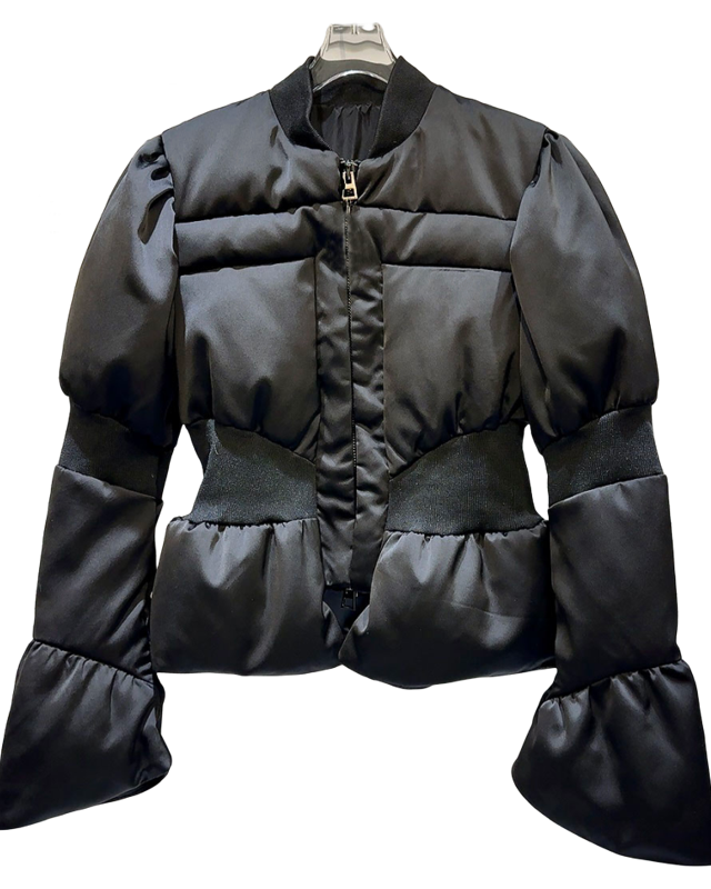 Satin Peplum Puff Jacket 00448