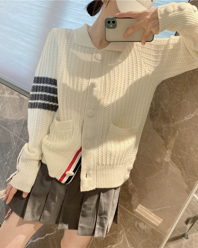 Chic Stripe Knit Cardigan 00447