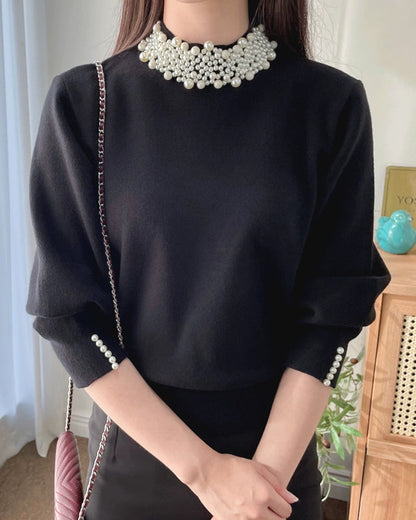 Pearl Collar Knit Top 00421