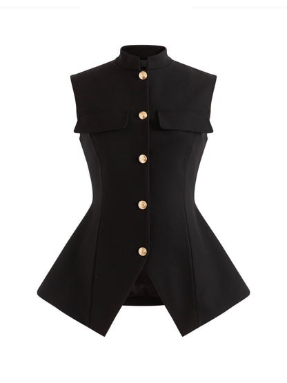 Sleek Black Peplum Vest 00158