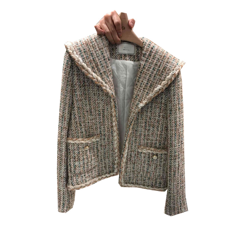 Braided Lapel Pocket Tweed Jacket 00188