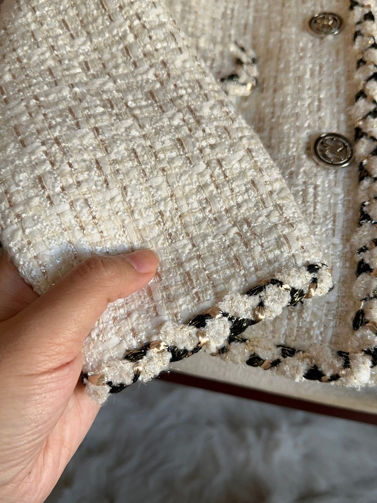 Ivory and Black Braided Trim Tweed Jacket 00150