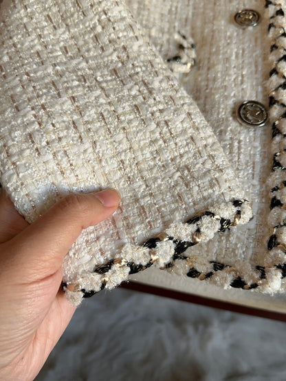 Ivory and Black Braided Trim Tweed Jacket 00150