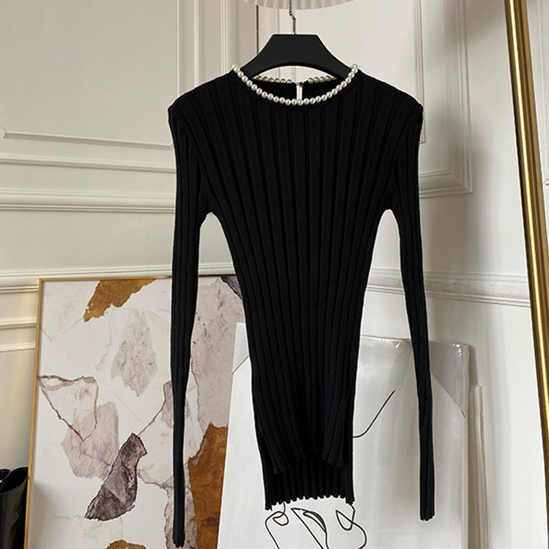 Long sleeve top with pearl 00084