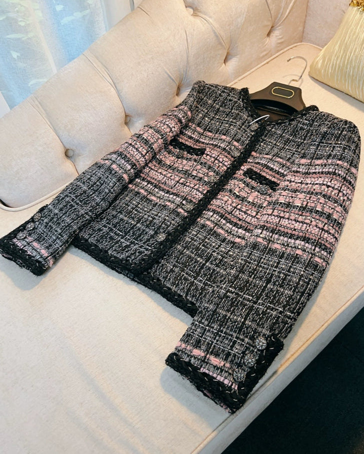 Parisian Tweed Jacket - Black and Pink Check 00309