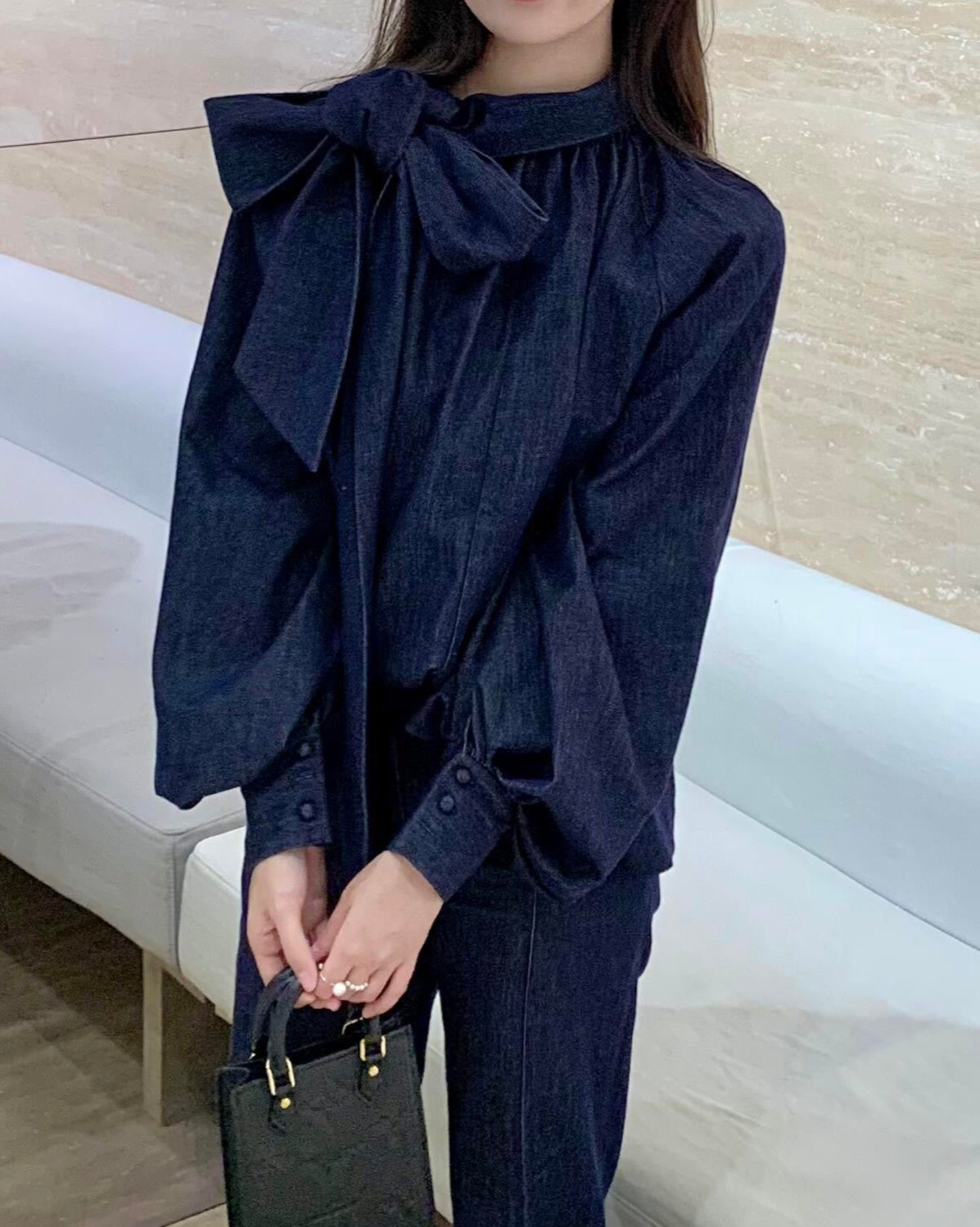 Grand Bow Denim Blouse 00239