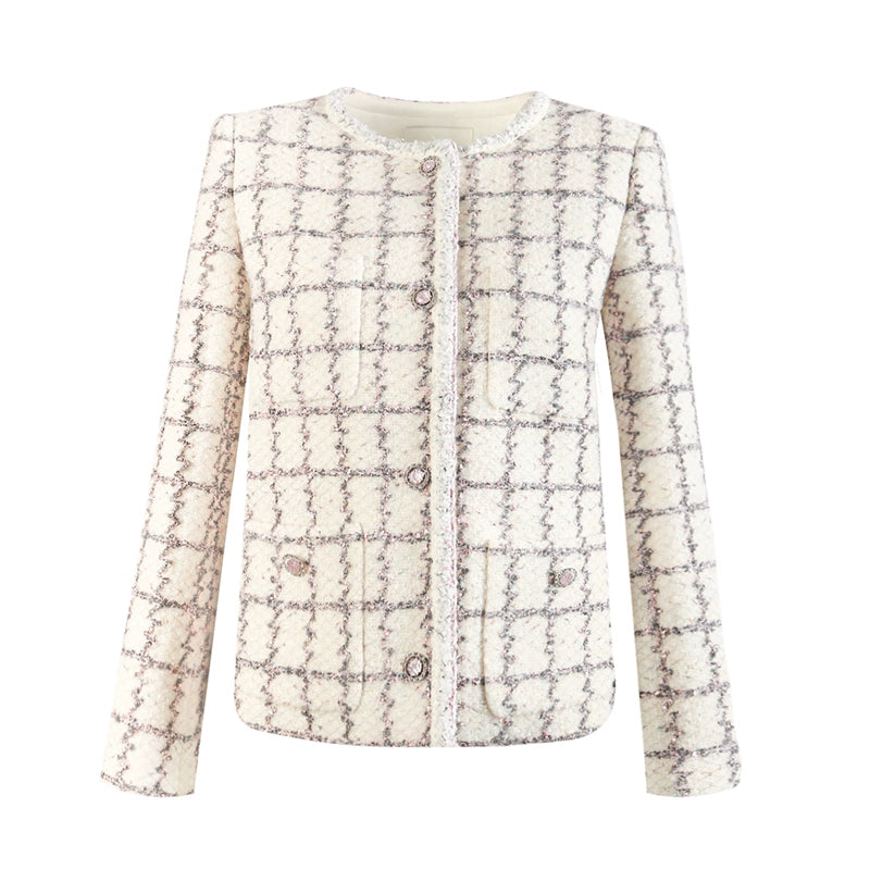 Powder Rose Grid Tweed Jacket 00320