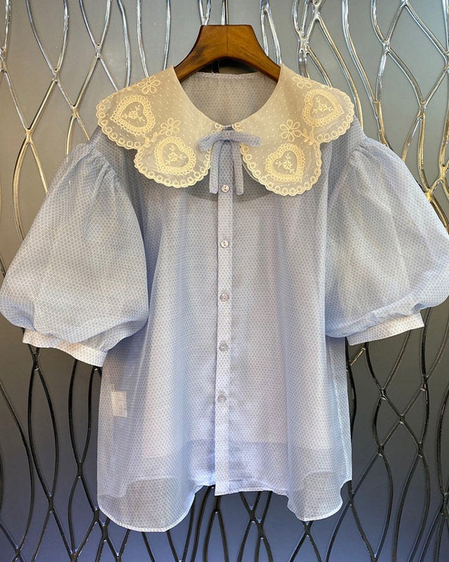 Romantic Heart Bib Collar Blouse 00228