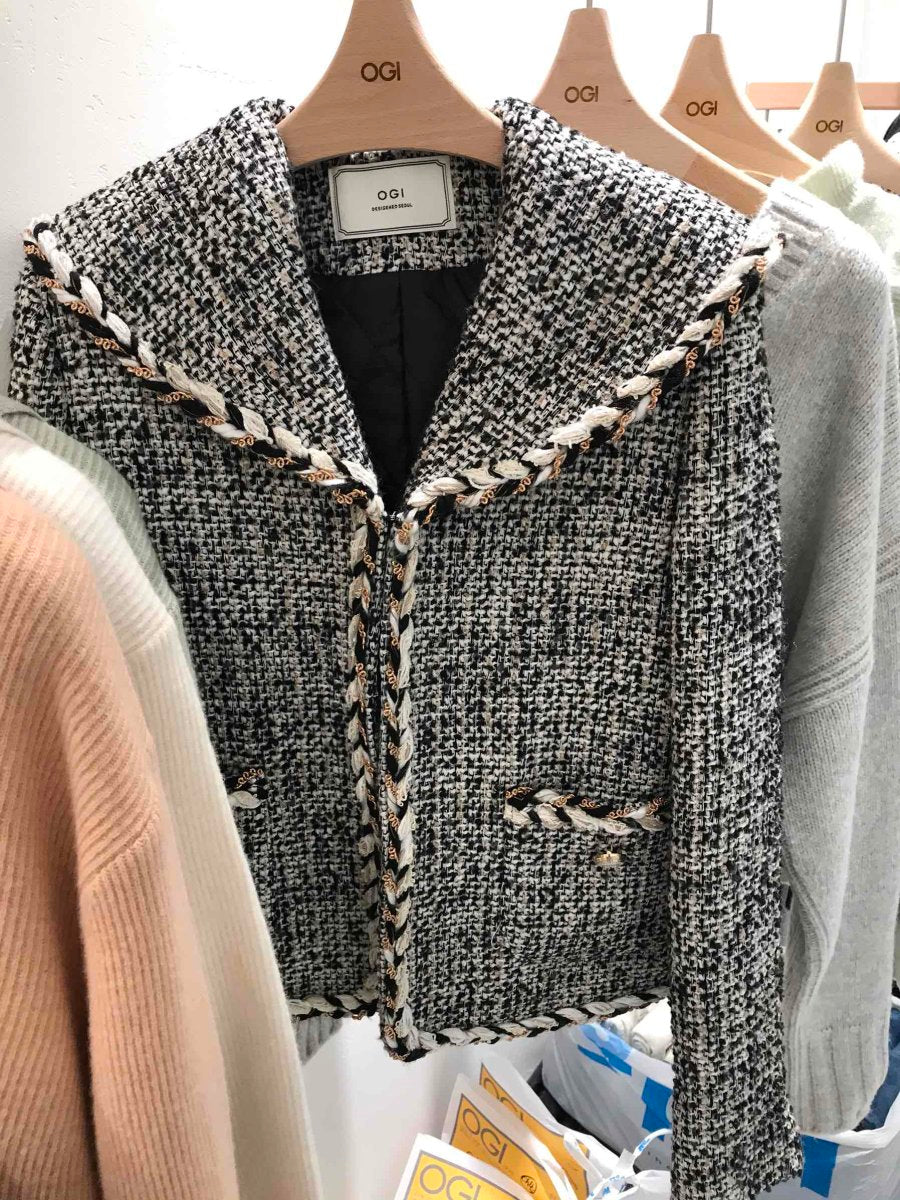 Braided Lapel Pocket Tweed Jacket 00188