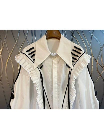 Sharp Collar and Black Tie Shirt 00103