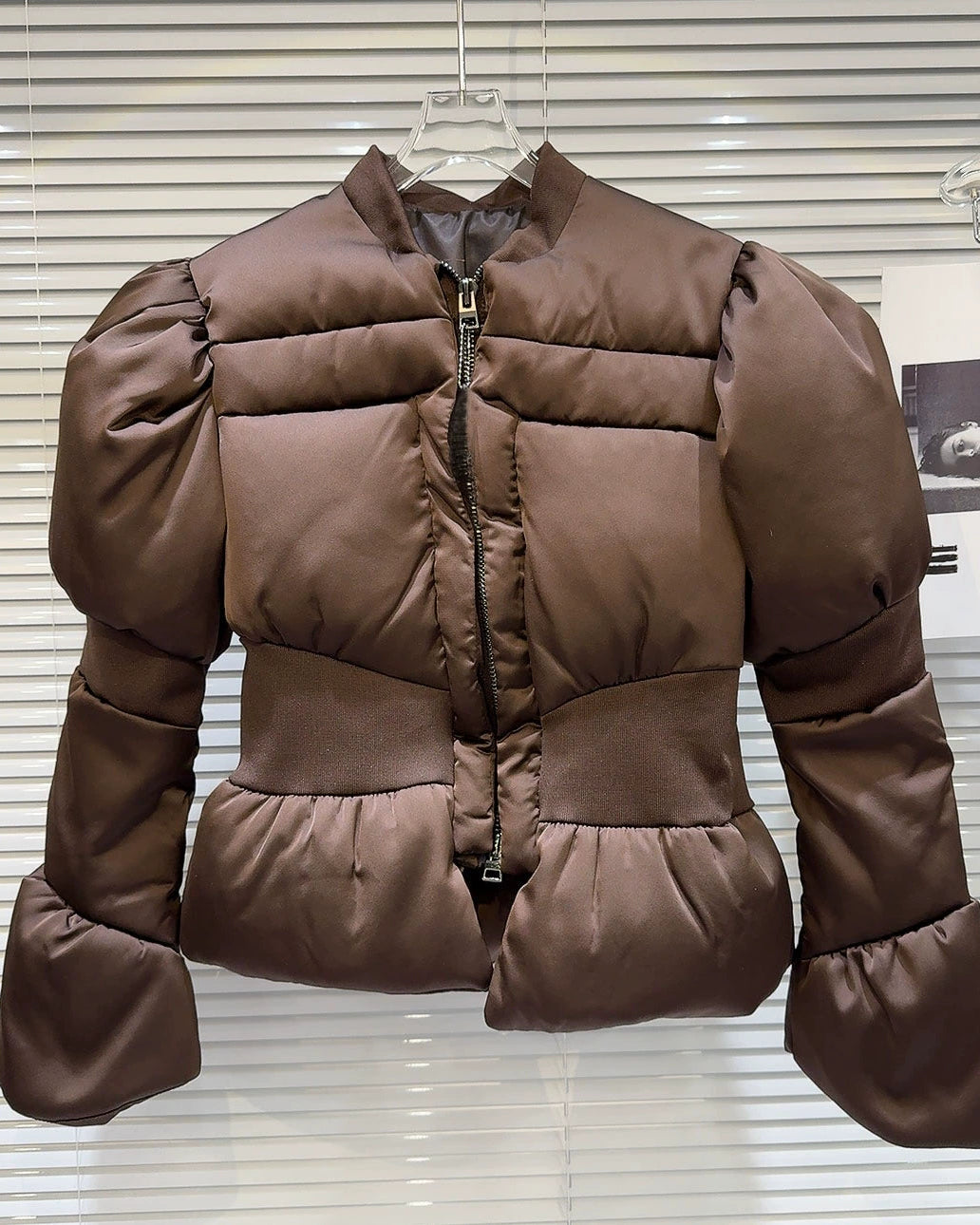 Satin Peplum Puff Jacket 00448