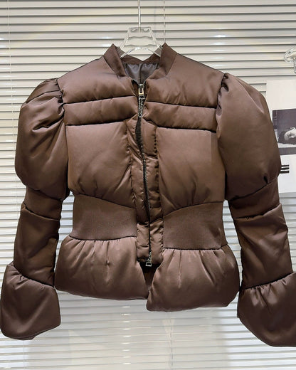 Satin Peplum Puff Jacket 00448