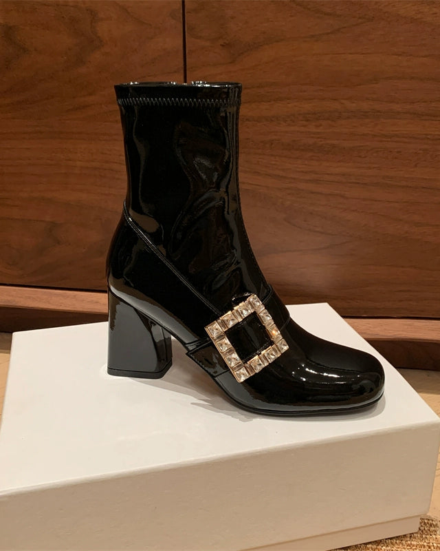Crystal Buckle Patent Boots 00427