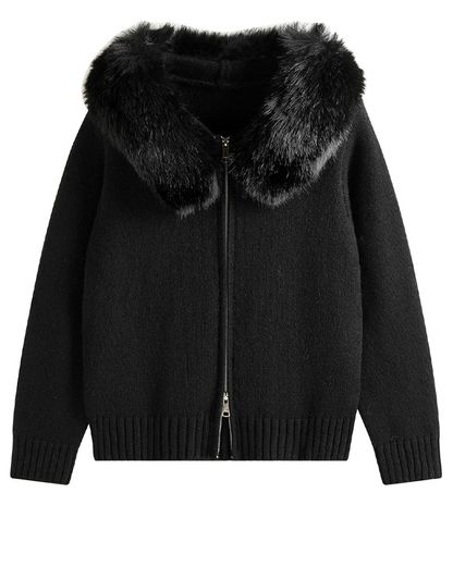 Winter Faux Fur Trimmed Knit Outerwear 00562