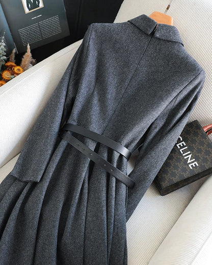 Elegant Wool Ribbed Knit Dress 00468