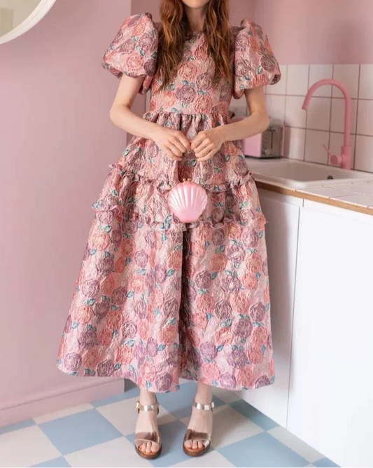 Puff Sleeve Flower Dress 00101