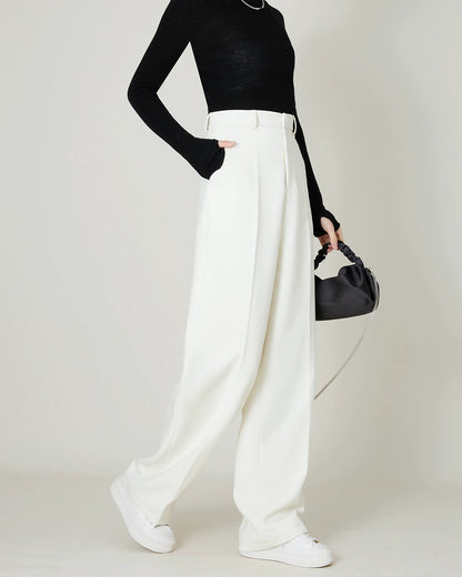 Wool-Blended High-Rise Wide Trousers 00494