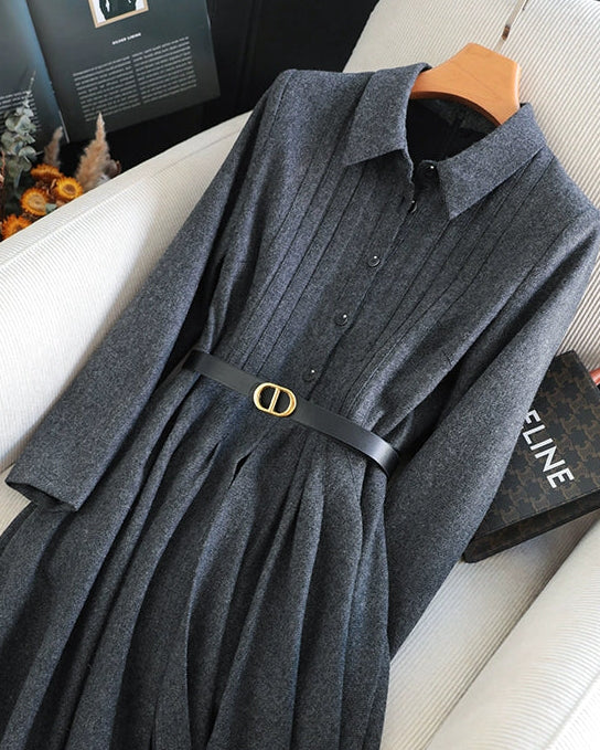 Elegant Wool Ribbed Knit Dress 00468