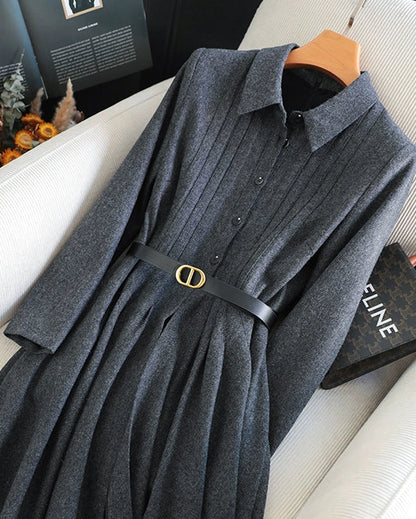 Elegant Wool Ribbed Knit Dress 00468