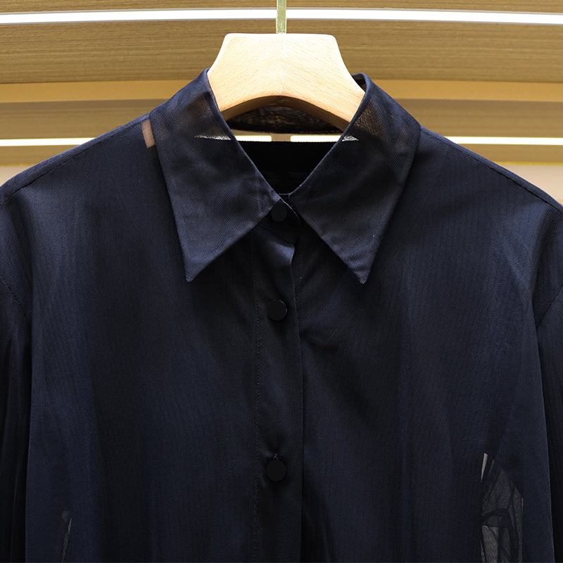 Black Tulle Long Sleeve Shirt 00133