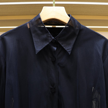 Black Tulle Long Sleeve Shirt 00133