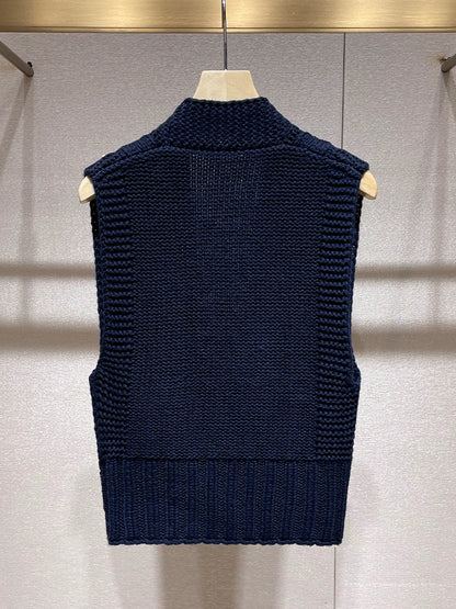 Navy Blue Anchor Botton Knit Vest 00023