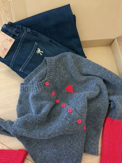 Heart Accent Knit Cardigan 00349