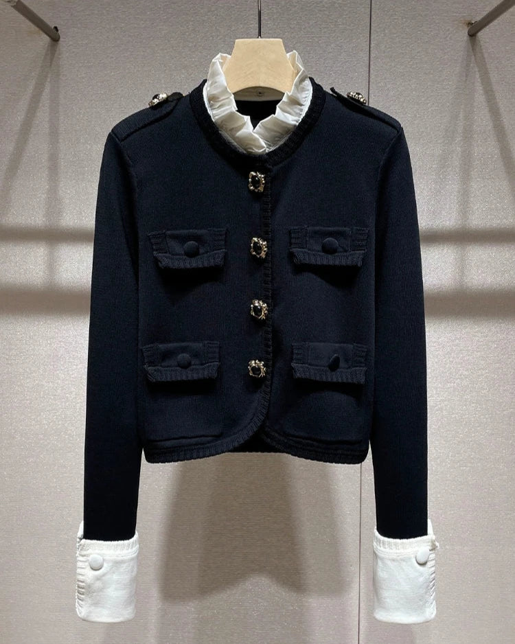 Fine Cardigan with White Collar and Cuff 00021