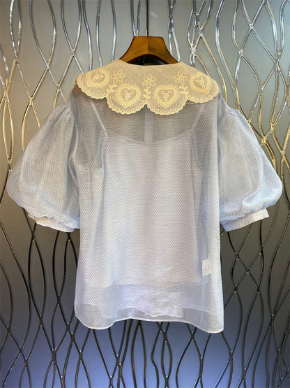 Romantic Heart Bib Collar Blouse 00228