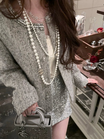 Shimmer Buttoned Tweed Jacket 00311