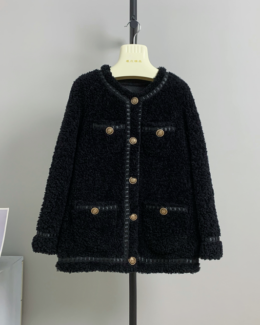 Classic Tweed-Trim Wool Coat 00521