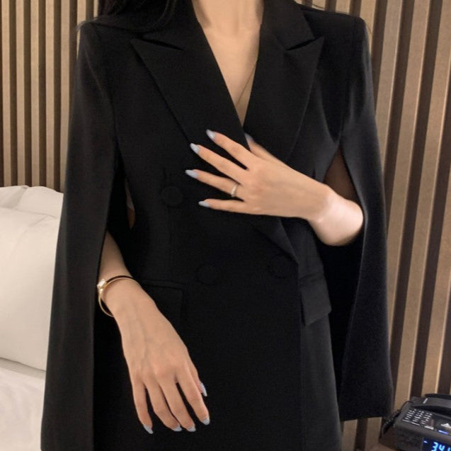 Double-Breasted Cape Blazer 00166