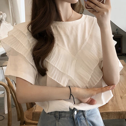 Diagonal Pleated Ruffle Tee 00213