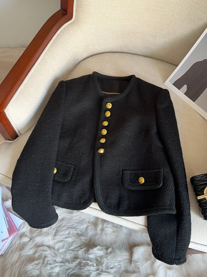 Black Tweed Jacket with Gold Button Details 00154
