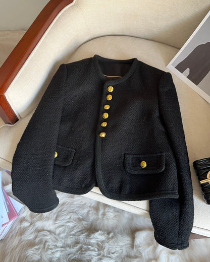 Black Tweed Jacket with Gold Button Details 00154