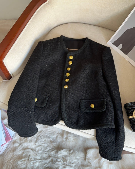 Black Tweed Jacket with Gold Button Details 00154