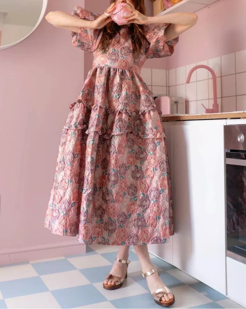 Puff Sleeve Flower Dress 00101