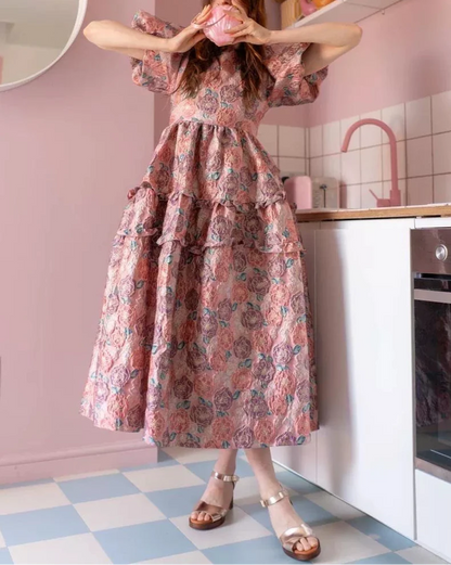 Puff Sleeve Flower Dress 00101