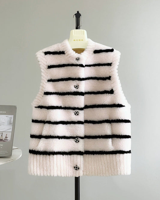 Wool-Blend Stripe Fuzzy Vest 00522