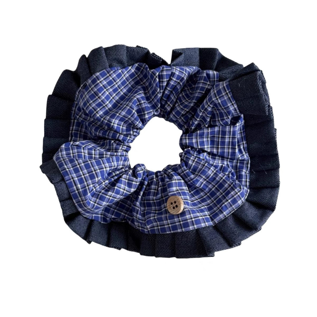Blue White Plaid Denim Hair Tie 00130