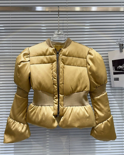 Satin Peplum Puff Jacket 00448