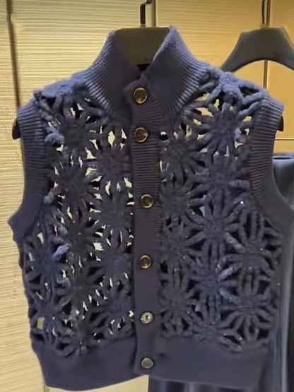 Hollow Sleeveless Cardigan 00047