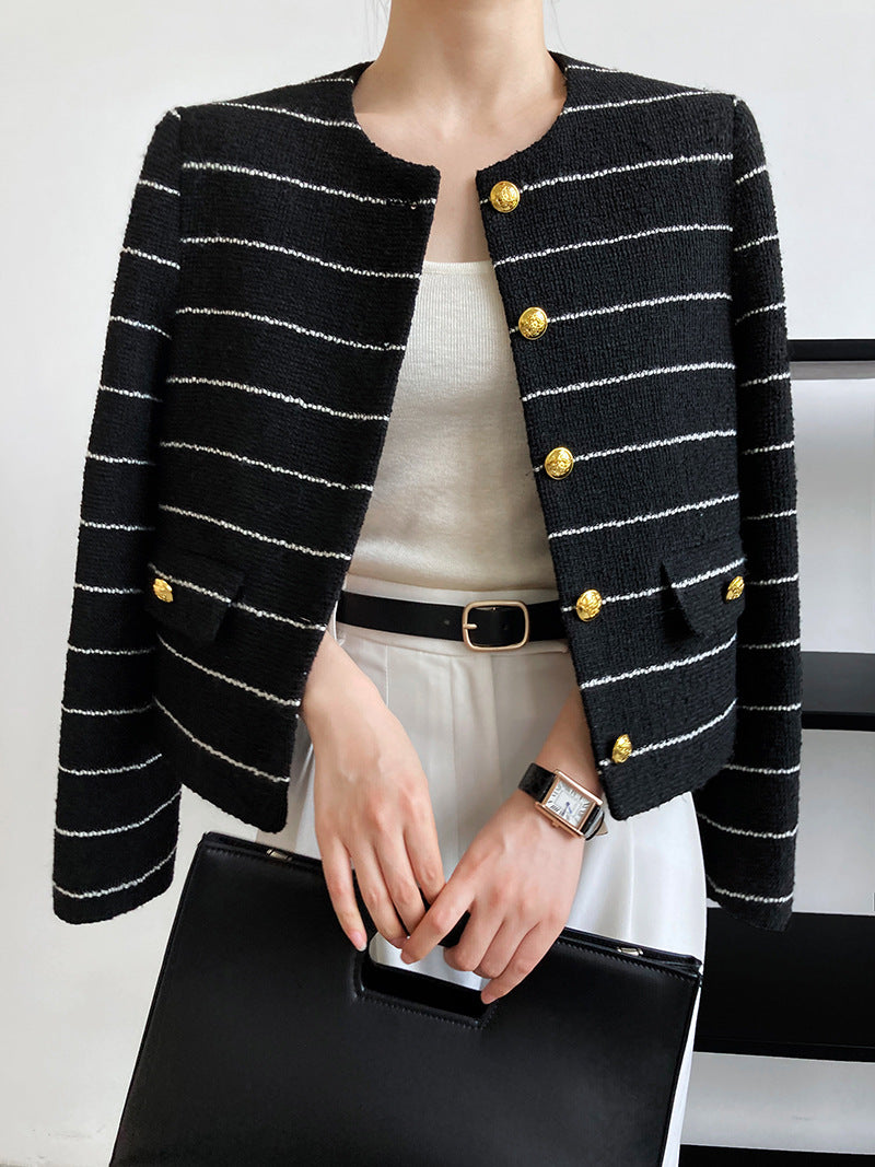 Striped Tweed Jacket with Gold Buttons 00153