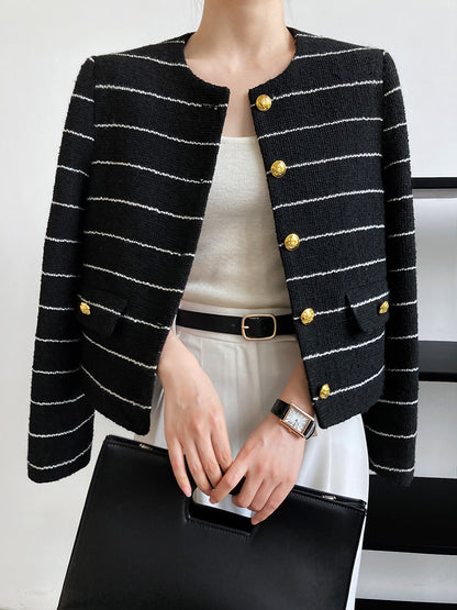 Striped Tweed Jacket with Gold Buttons 00153