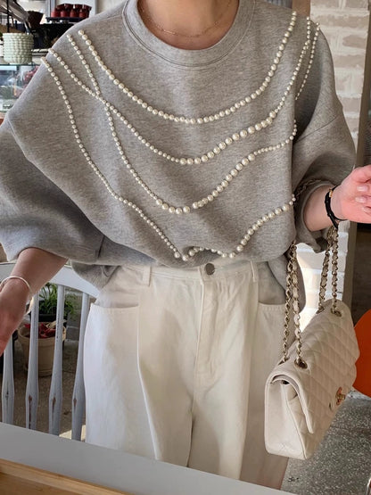 Decorative Pearl Detail Galf Sleeve Top 00278