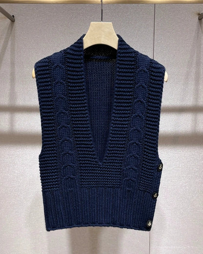 Navy Blue Anchor Botton Knit Vest 00023