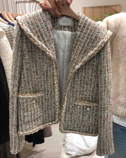Braided Lapel Pocket Tweed Jacket 00188
