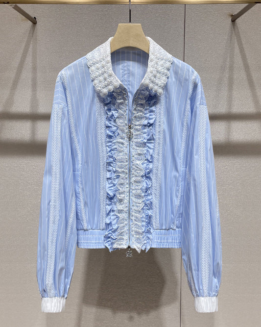 Lace Ruffle Zip Jacket 00211